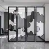 Nova divisória de tela de aço inoxidável estilo chinês com painel de pedra e design de paisagem, grade de entrada para hotéis e clubes, projeto de divisória de metal de luxo leve