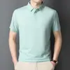 Camiseta Sem Costura Mercerizada Masculina Manga Curta Tecido Gelo Fresco Respirável Casual de Negócios Jovem e Meia-Idade Bolso com Aba Lapela Polo