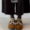 Cuero Genuino Lana Cubierta Completa Zapatos Birkenstock Mujer Invierno Impermeables Más Terciopelo Cálidos Zapatos Pequeños de Cuero Mocasines Zapatos de Algodón para Mujer