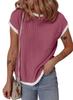 Camiseta Tricô Color Block Gola Redonda Verão 2026 para Mulheres Casual com Listras Torcidas Bestseller Transfronteiriço da Amazon