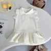 Vestido Estilo College para Meninas, Casual com Gola Polo e Saia Plissada, Vestido Princesa, Vestido Colete, Novo Vestido de Verão para Meninas