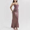 Xy23566 Otoño Nuevo Estilo Falda Larga Cubre Cintura Estilo Europeo y Americano Satén Top Tubo Plisado Costuras Vestido para Mujer