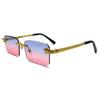 Moda Europea y Americana Nuevo Estilo Gafas de Sol sin Marco de Corte Recto para Mujer con Decoración de Leopardo, Gafas de Sol Versátiles de Personalidad para Exteriores