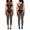 Body de Malla Rayada Transparente Europeo y Americano Sexy Hot Girl Medias Corporales Nightclub Fiesta Alta Elasticidad Sin Mangas Ropa de Malla Ropa para Mujer