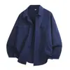 Camisa de manga larga de gasa fruncida para hombre talla grande, nueva moda casual de primavera y otoño, corte holgado, color liso, cuello de solapa, moderna para hombres de talla grande y alta