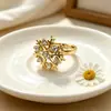Joia de Nicho Europeia e Americana Popular Transfronteiriça Anel Ajustável de Inverno com Floco de Neve Full Diamond de Camada Dupla Venda por Atacado