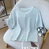 2026 Nuevo Estilo de Verano Estilo Coreano Adelgazante Punto de Lino Tencel Cuello Redondo Diseño Abotonado Estilo Suave Manga Corta para Mujer