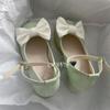 Sapatos Mary Jane Versáteis com Laço Moda 2025 Primavera e Verão Novos Sandálias de Salto Alto Fechadas no Dedo para Mulheres Salto Bloco