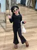 Invierno 2024 Nuevo Ropa Infantil Coreana Niñas Top Estilo Chanel Abrigo de Angora Abrigo Forrado de Felpa Pantalones Acampanados