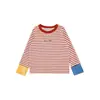 Camiseta Base de Manga Larga con Cuello Redondo y Bloques de Color Rayados para Niños Wulibuyi 2026 Nuevo Estilo Coreano Primavera y Otoño Camiseta Infantil Moderna