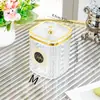 Tarro sellado de plástico transparente para almacenamiento de alimentos en la cocina, ideal para refrigerios y almacenamiento en seco.