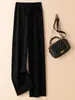 Calça de malha de lã engrossada de pernas largas Calças de chão casual brancas de perna reta feminina cintura alta Calças de outono e inverno