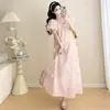 Vestido de Maternidad con Mangas de Linterna y Patchwork Floral Estilo Verano 2026 Ropa de Maternidad Tencel Transpirable Estilo Coreano Dulce Vestido por Encima de la Rodilla