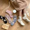 Meias de Coral Fleece Femininas Ursinho Fofo ins Tendência Meia de Cano Médio Feminina Inverno Espessadas Forradas com Fleece Meias de Casa Lua para Dormir