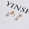 Aretes de Perlas con Cuentas de Plata Esterlina S925 Chapados en Oro Aretes Elegantes Simples de Copo de Nieve de Zirconia Aretes para Mujer