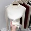 Suéter Base de Malha Texturizada Estilo Europeu para Mulheres, Pulôver de Gola Redonda Outono e Inverno, Top Básico Simples de Manga Longa