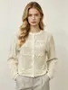 Venta al por mayor transfronteriza desde la fábrica de origen: Cárdigan corto de estilo europeo y americano para primavera/otoño, calado, en color beige, con cuello redondo y tejido jacquard para mujer