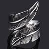 Anillo abierto de plata esterlina s925 con temperamento de pluma retro, joyería de plata esterlina con personalidad al por mayor