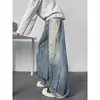 Jeans retro americanos desgastados de pierna ancha con diseño curvo para hombre, nuevo estilo de verano, holgados y adelgazantes, pantalones de pierna ancha hasta el suelo