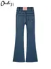 Jeans Feminino de Cintura Alta, Slim Fit, Calça Longa Flare Casual e Fashion Azul Netuno