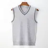Suéter de lã tricotado com gola V transfronteiriço, colete masculino, regata de lã, camisa base sem mangas casual de negócios, colete