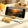 Soporte de bambú y madera para teléfono móvil, mini soporte de escritorio perezoso, soporte universal portátil para teléfono con llavero