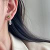 Pendientes Vintage Cuadrados de Circonita Verde con Corona de Diamantes de Colores y Calavera para Mujer, Tendencia Artesanía Pesada Diseño Único Pendientes de Hueso Clips para Orejas