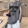 Suede Carta Vest Homens Verão Esportes Pesados Casual Basquete Roupas plus size Fitness sem mangas Cintura T-Shirt