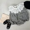25 Otoño Nuevo Bebé Niña Encaje Ribete Cuadros Mameluco Infantil Niño Bebé Princesa Chaleco Estilo Coreano Mono