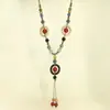 Colar Artístico de Cerâmica Estilo Chinês Vintage para Mulheres, Corrente Longa com Pingente para Suéter de Estudante, Acessório de Roupa Simples e Versátil