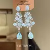 Pendientes Ovalados de Rhinestone Azul Frío con Forma de Gota de Agua para Mujer, Modernos, de Alta Gama, Versátiles, Personalizados, Joyería para Orejas de Estética Fría