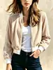 2026 Chaqueta Corta de Pana Cruzada Europea y Americana Otoño e Invierno para Mujer Casual Manga Rayada Bloque de Color Cremallera acanalada Ropa Exterior