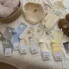 Meias Cartoon Fofas Off-White para Mulheres, Meias de Cano Médio, Estilo Coreano Moderno, Primavera e Outono, Estilo Japonês, Meias com Renda de Urso e Babados