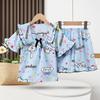 Pijama Shorts de Crepe Bolha Desenho Pequeno Fresco Roupa de Casa de Verão para Meninas Roupa de Casa Fina Infantil Fofa