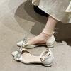 Sandálias Baotou para Mulheres Primavera 3cm Saltos Pequenos Saltos Baixos Saltos Altos Francês Suave com Saia Sapatos Sapatos de Bico Fino