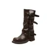 Nuevas Botas Cortas Adelgazantes Versátiles Otoño/Invierno 2026 Aumentadoras de Altura Correa de Cuero Hebilla Cuadrada Botas de Jinete de Media Pantorrilla Botas Arrugadas