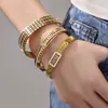 Pulsera de Acero Inoxidable con Cierre Geométrico en Forma de Rombo Incrustado con Circonita Set Estilo Ins Joyería Personalizada de Lujo Ligero Chapada en Oro de 18 Quilates