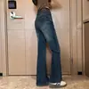 Jeans Flare de Cintura Alta Modelador para Meninas Jeans Reto Solto Retro Azul Versátil Casual Longo para Meninas