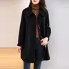Casaco de Lã Vermelho para Mulheres 2025 Novo Estilo Outono e Inverno Jaqueta de Lã de Botão Único Slim-Fit Comprimento Médio