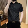 Camisa moderna de alta qualidade estilo europeu, estilosa e cool, camisa branca lisa de manga curta para outono, elástica, slim-fit, business casual, resistente a rugas e fácil de cuidar para homens