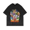 Playera Lavada Vieja de Manga Corta Americana Retro Oversize Animación One Piece Luffy Manga Corta T Básico Popular Algodón