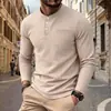 2026 Transfronterizo Amazon Estilo Americano Hombre Otoño Casual Retro Simple Holgado Henley Camiseta de Manga Larga