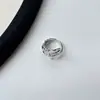 Anillo Abierto Ajustable de Plata de Ley S925 con Textura Plisada Vintage para Mujer, Artículo Nuevo de Tendencia Versátil de Lujo Ligero de Nicho