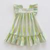 Vestido de Pastel con Solapa Estampado a Rayas de Colores Arcoíris para Niñas, Estilo Verano 2026, Mangas Volantes de Algodón Estilo Coreano para Niños