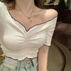 Nova Chegada Gola de um Caractere Borda da Orelha Cor de Contraste Top de Manga Comprida Justo e Emagrecedor Camiseta Camisa Camada de Base Moda Feminina de Outono Ins