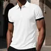 Nova Camiseta Polo de Verão Manga Curta Malha de Alta Qualidade Seda Gelada Color Block Manga Curta Camisa Masculina Gola Camisa Cor Sólida de Verão