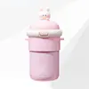 Vaso de Vidrio de Alta Apariencia para Niñas, Lindo Vaso con Popote 3D, Gran Capacidad, Botella de Agua Portátil Cruzada para Niños y Estudiantes