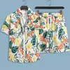 Sanya Travel Hawaii terno Camisa masculina de manga curta Praia à beira-mar Férias Casual Shorts soltos Moda masculina