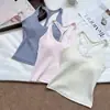 Estilo Hot Girl Camiseta Regata com Sutiã Integrado e Bojos, Top Tubo Feminino para Usar por Cima