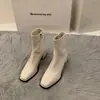 Botines cortos blancos de tacón alto, punta cuadrada, estilo francés ajustado, para mujer, nuevos para primavera y otoño 2025, botines individuales, botines tipo Martin marrones